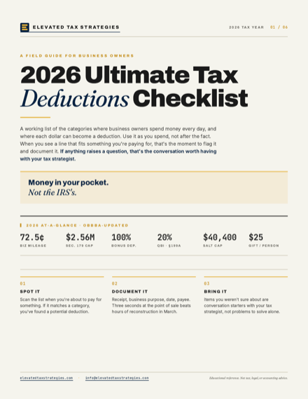 Cover of the 2026 Ultimate Tax Deductions Checklist PDF